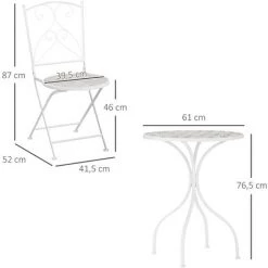 Outsunny Ensemble De Jardin Bistro 3 Pièces 2 Chaises Pliantes Et Table Ronde - Métal époxy, Plateau Mosaïque - Blanc - Blanc -Outsunny Soldes Magasin 57600897 3