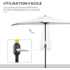 Outsunny Demi Parasol - Parasol De Balcon - Ouverture Fermeture Manivelle - Acier Polyester Haute Densité Blanc - Blanc -Outsunny Soldes Magasin 57600906 5