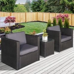 Outsunny Ensemble De Jardin 2 Places 3 Pièces Résine Tressée Aspect Rotin Noir Coussins Déperlants Déhoussables Gris -Outsunny Soldes Magasin 57600907 2