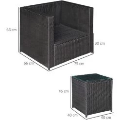 Outsunny Ensemble De Jardin 2 Places 3 Pièces Résine Tressée Aspect Rotin Noir Coussins Déperlants Déhoussables Gris -Outsunny Soldes Magasin 57600907 3