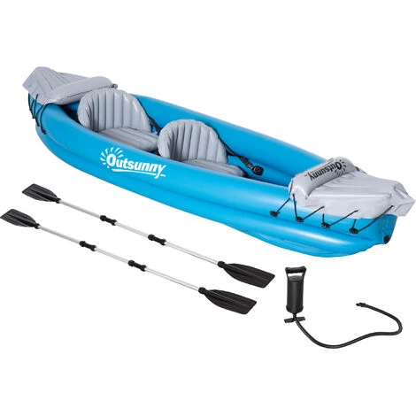 Outsunny Canoé Kayak Gonflable 2 Personnes - Gonfleur, Kit Réparation, 2 Rames Inclus - PVC Gris Bleu - Bleu 3 Outsunny Canoé Kayak Gonflable 2 Personnes - Gonfleur, Kit Réparation, 2 Rames Inclus - PVC Gris Bleu - Bleu