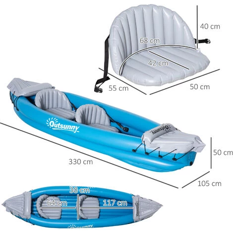 Outsunny Canoé Kayak Gonflable 2 Personnes - Gonfleur, Kit Réparation, 2 Rames Inclus - PVC Gris Bleu - Bleu 5 Outsunny Canoé Kayak Gonflable 2 Personnes - Gonfleur, Kit Réparation, 2 Rames Inclus - PVC Gris Bleu - Bleu – Image 3