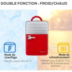 Outsunny Mini Réfrigérateur Portable 2 En 1 Froid Chaud 6 L AC 220-240 V DC 12 V Rouge -Outsunny Soldes Magasin 57600912 4