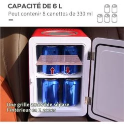 Outsunny Mini Réfrigérateur Portable 2 En 1 Froid Chaud 6 L AC 220-240 V DC 12 V Rouge -Outsunny Soldes Magasin 57600912 5