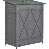Outsunny Abri De Jardin Armoire De Jardin Remise Pour Outils Sur Pied Dim. 139L X 75l X 160H Cm 2 étagères 2 Portes Toit Bitumé étanche Bois Sapin Pré-huilé Gris - Gris