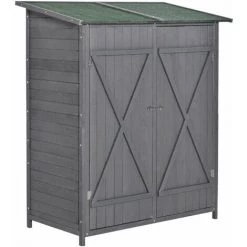 Outsunny Abri De Jardin Armoire De Jardin Remise Pour Outils Sur Pied Dim. 139L X 75l X 160H Cm 2 étagères 2 Portes Toit Bitumé étanche Bois Sapin Pré-huilé Gris - Gris