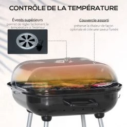 Outsunny Barbecue à Charbon - BBQ Grill Sur Pied Avec Couvercle, Roulettes - étagère, 3 Crochets, 3 Ustensiles, 2 Grilles - Acier émaillé Noir - Noir 11 Outsunny Barbecue à Charbon - BBQ Grill Sur Pied Avec Couvercle, Roulettes - étagère, 3 Crochets, 3 Ustensiles, 2 Grilles - Acier émaillé Noir - Noir -Outsunny Soldes Magasin 58393122 5