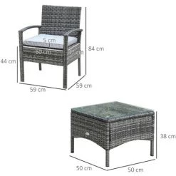 Outsunny Ensemble Salon De Jardin 2 Places 3 Pièces Résine Tressée Imitation Rotin Avec Coussins Gris - Gris -Outsunny Soldes Magasin 58393131 3