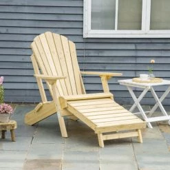 Outsunny Fauteuil De Jardin Adirondack Pliable - Repose-pied Rétractable - Bois Pin Pré-huilé Coloris Naturel - Beige -Outsunny Soldes Magasin 58667109 2
