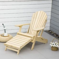 Outsunny Fauteuil De Jardin Adirondack Pliable - Repose-pied Rétractable - Bois Pin Pré-huilé Coloris Naturel - Beige -Outsunny Soldes Magasin 58667109 4