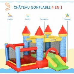 Outsunny Château Gonflable Enfant - Toboggan, Trampoline, Piscine, Panier - Gonfleur, Sac De Transport Inclus - Dim. 2,8L X 2,6l X 2,1H M - Polyester Multicolore - Rouge -Outsunny Soldes Magasin 59671486 4