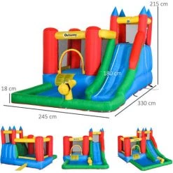 Outsunny Château Gonflable Enfant - Toboggan, Trampoline, Piscine, Mur D'escalade - Gonfleur, Sac De Transport Inclus - Dim. 3,3L X 2,45l X 2,15H M - Polyester Multicolore - Rouge -Outsunny Soldes Magasin 59671492 3