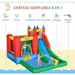 Outsunny Château Gonflable Enfant - Toboggan, Trampoline, Piscine, Mur D'escalade - Gonfleur, Sac De Transport Inclus - Dim. 3,3L X 2,45l X 2,15H M - Polyester Multicolore - Rouge -Outsunny Soldes Magasin 59671492 4
