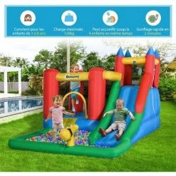 Outsunny Château Gonflable Enfant - Toboggan, Trampoline, Piscine, Mur D'escalade - Gonfleur, Sac De Transport Inclus - Dim. 3,3L X 2,45l X 2,15H M - Polyester Multicolore - Rouge -Outsunny Soldes Magasin 59671492 5