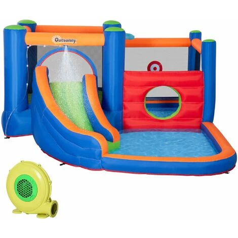 Outsunny Château Gonflable Enfant - Toboggan, Trampoline, Piscine - Gonfleur, Sac De Transport Inclus - Dim. 3,8L X 3,4l X 1,7H M - Polyester Multicolore - Rouge 3 Outsunny Château Gonflable Enfant - Toboggan, Trampoline, Piscine - Gonfleur, Sac De Transport Inclus - Dim. 3,8L X 3,4l X 1,7H M - Polyester Multicolore - Rouge