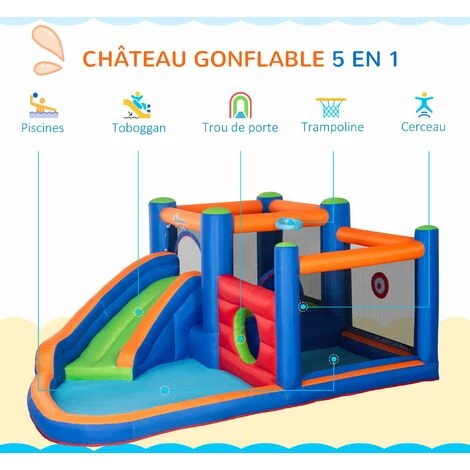 Outsunny Château Gonflable Enfant - Toboggan, Trampoline, Piscine - Gonfleur, Sac De Transport Inclus - Dim. 3,8L X 3,4l X 1,7H M - Polyester Multicolore - Rouge 6 Outsunny Château Gonflable Enfant - Toboggan, Trampoline, Piscine - Gonfleur, Sac De Transport Inclus - Dim. 3,8L X 3,4l X 1,7H M - Polyester Multicolore - Rouge – Image 4