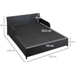 Outsunny Lit Canapé Double Pour Jardin En Résine Tressée PE Avec Matelas, Accoudoirs Et 4 Coussins Dim. 158L X 134l X 70H Cm - Marron Et Crème - Marron -Outsunny Soldes Magasin 60561046 3