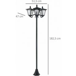 Outsunny Lampadaire De Jardin Luminaire Extérieur Solaire LED 3 Têtes 120 Lm Dim. 51,5L X 47l X 182,5H Cm Acier Inox. Plastique Noir - Noir -Outsunny Soldes Magasin 64017045 3