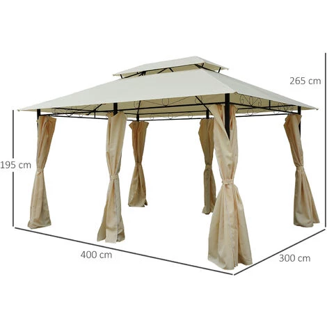 Outsunny Tonnelle Barnum Pavillon De Jardin Style Colonial Double Toit Toiles Latérales Amovibles 3L X 4l X 2,65H M Crème 5 Outsunny Tonnelle Barnum Pavillon De Jardin Style Colonial Double Toit Toiles Latérales Amovibles 3L X 4l X 2,65H M Crème – Image 3