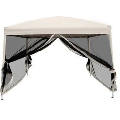 Outsunny Tonnelle Barnum Pliant Pop-up Style Colonial 2,97L X 2,97l X 2,55H M 4 Moustiquaires + Sac De Transport Beige Noir - Beige