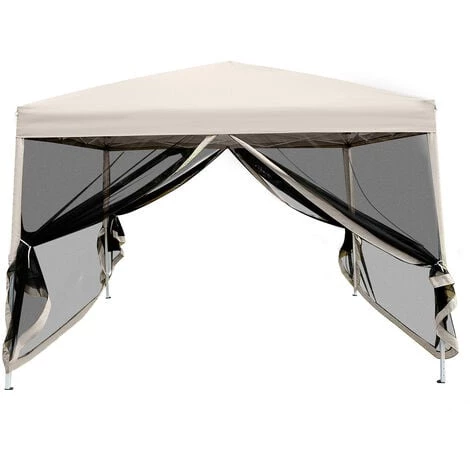 Outsunny Tonnelle Barnum Pliant Pop-up Style Colonial 2,97L X 2,97l X 2,55H M 4 Moustiquaires + Sac De Transport Beige Noir - Beige 3 Outsunny Tonnelle Barnum Pliant Pop-up Style Colonial 2,97L X 2,97l X 2,55H M 4 Moustiquaires + Sac De Transport Beige Noir - Beige
