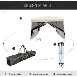 Outsunny Tonnelle Barnum Pliant Pop-up Style Colonial 2,97L X 2,97l X 2,55H M 4 Moustiquaires + Sac De Transport Beige Noir - Beige 10 Outsunny Tonnelle Barnum Pliant Pop-up Style Colonial 2,97L X 2,97l X 2,55H M 4 Moustiquaires + Sac De Transport Beige Noir - Beige -Outsunny Soldes Magasin 6812074 4