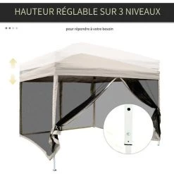 Outsunny Tonnelle Barnum Pliant Pop-up Style Colonial 2,97L X 2,97l X 2,55H M 4 Moustiquaires + Sac De Transport Beige Noir - Beige 11 Outsunny Tonnelle Barnum Pliant Pop-up Style Colonial 2,97L X 2,97l X 2,55H M 4 Moustiquaires + Sac De Transport Beige Noir - Beige -Outsunny Soldes Magasin 6812074 5