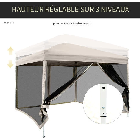 Outsunny Tonnelle Barnum Pliant Pop-up Style Colonial 2,97L X 2,97l X 2,55H M 4 Moustiquaires + Sac De Transport Beige Noir - Beige 7 Outsunny Tonnelle Barnum Pliant Pop-up Style Colonial 2,97L X 2,97l X 2,55H M 4 Moustiquaires + Sac De Transport Beige Noir - Beige – Image 5