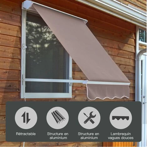 Outsunny Store Banne Manuel Inclinaison Réglable Aluminium Polyester Imperméabilisé 70L X 180l Cm Taupe Clair - Marron 6 Outsunny Store Banne Manuel Inclinaison Réglable Aluminium Polyester Imperméabilisé 70L X 180l Cm Taupe Clair - Marron – Image 4