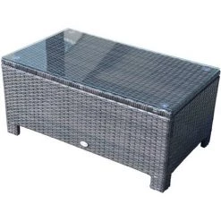 Outsunny Table Basse De Jardin Plateau Verre Trempé 5 Mm Rotin Tressé 85 X 50 X 39cm Max. 50 Kg Marron - Marron