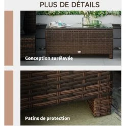Outsunny Table Basse De Jardin Plateau Verre Trempé 5 Mm Rotin Tressé 85 X 50 X 39cm Max. 50 Kg Marron - Marron -Outsunny Soldes Magasin 6812081 4