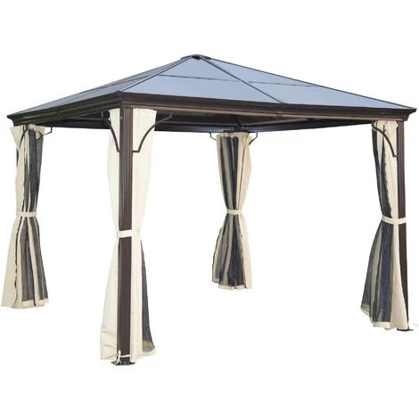 Outsunny Tonnelle Pavillon De Jardin Imperméable 4 Parois Latérales Anti-UV 4 Moustiquaires Panneaux Polycarbonate Alu 3L X 3l X 2,6H M Chocolat Beige - Marron 3 Outsunny Tonnelle Pavillon De Jardin Imperméable 4 Parois Latérales Anti-UV 4 Moustiquaires Panneaux Polycarbonate Alu 3L X 3l X 2,6H M Chocolat Beige - Marron