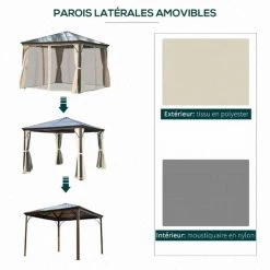 Outsunny Tonnelle Pavillon De Jardin Imperméable 4 Parois Latérales Anti-UV 4 Moustiquaires Panneaux Polycarbonate Alu 3L X 3l X 2,6H M Chocolat Beige - Marron 11 Outsunny Tonnelle Pavillon De Jardin Imperméable 4 Parois Latérales Anti-UV 4 Moustiquaires Panneaux Polycarbonate Alu 3L X 3l X 2,6H M Chocolat Beige - Marron -Outsunny Soldes Magasin 6812082 5