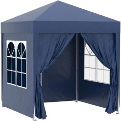 Outsunny Tonnelle De Jardin Tente Pliante Barnum Pop-up 2 X 2 M 4 Parois Latérales Amovibles 2 Fenêtres Sac De Transport Pour Camping, Festival, Plage, Jardin Bleu
