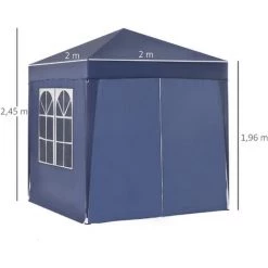 Outsunny Tonnelle De Jardin Tente Pliante Barnum Pop-up 2 X 2 M 4 Parois Latérales Amovibles 2 Fenêtres Sac De Transport Pour Camping, Festival, Plage, Jardin Bleu -Outsunny Soldes Magasin 6812090 4