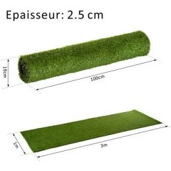 Outsunny Gazon Synthétique Artificiel Moquette Extérieure Intérieure 3L X 1l M Herbes Hautes Denses 2,5 Cm Vert -Outsunny Soldes Magasin 6812160 3
