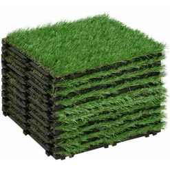 Outsunny Gazon Synthétique Artificiel Set De 10 Dalles Carreaux 30 X 30 Cm épaisseur Confort 3,5 Cm à Emboîter Vert - Vert