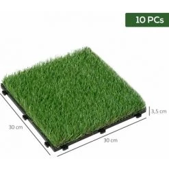 Outsunny Gazon Synthétique Artificiel Set De 10 Dalles Carreaux 30 X 30 Cm épaisseur Confort 3,5 Cm à Emboîter Vert - Vert -Outsunny Soldes Magasin 6812161 3