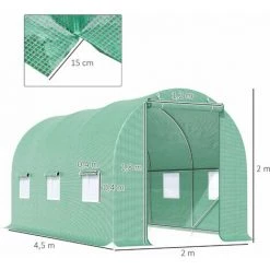 Outsunny Serre De Jardin Tunnel 4,5L X 2l X 2H M Châssis Tubulaire Acier Galvanisé Renforcé 1,8 Cm 6 Fenêtres 1 Porte Vert - Vert -Outsunny Soldes Magasin 6812163 3