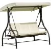 Outsunny Balancelle De Jardin 3 Places Convertible Inclinaison Toit Réglable Matelas Grand Confort Rembourrage 8 Cm Fourni 1,96L X 1,17l X 1,78H M Métal époxy Noir Crème - Beige