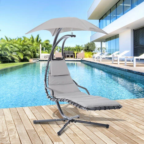 Outsunny Bain De Soleil Transat Suspendu Avec Pare-soleil Et Matelas Design Contemporain 190L X 115l X 190H Cm Acier Polyester Gris Noir 4 Outsunny Bain De Soleil Transat Suspendu Avec Pare-soleil Et Matelas Design Contemporain 190L X 115l X 190H Cm Acier Polyester Gris Noir – Image 2