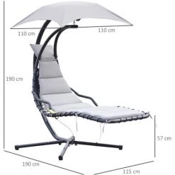 Outsunny Bain De Soleil Transat Suspendu Avec Pare-soleil Et Matelas Design Contemporain 190L X 115l X 190H Cm Acier Polyester Gris Noir 9 Outsunny Bain De Soleil Transat Suspendu Avec Pare-soleil Et Matelas Design Contemporain 190L X 115l X 190H Cm Acier Polyester Gris Noir -Outsunny Soldes Magasin 6812179 3