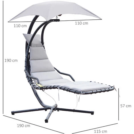 Outsunny Bain De Soleil Transat Suspendu Avec Pare-soleil Et Matelas Design Contemporain 190L X 115l X 190H Cm Acier Polyester Gris Noir 5 Outsunny Bain De Soleil Transat Suspendu Avec Pare-soleil Et Matelas Design Contemporain 190L X 115l X 190H Cm Acier Polyester Gris Noir – Image 3