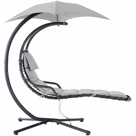 Outsunny Bain De Soleil Transat Suspendu Avec Pare-soleil Et Matelas Design Contemporain 190L X 115l X 190H Cm Acier Polyester Gris Noir 6 Outsunny Bain De Soleil Transat Suspendu Avec Pare-soleil Et Matelas Design Contemporain 190L X 115l X 190H Cm Acier Polyester Gris Noir – Image 4