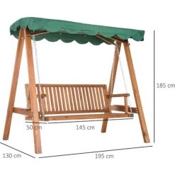 Outsunny Balancelle De Jardin 3 Places 2 Tablettes Support 1,95L X 1,3l X 1,85H M Charge Max. 360 Kg Bois De Pin Vert -Outsunny Soldes Magasin 6812182 4