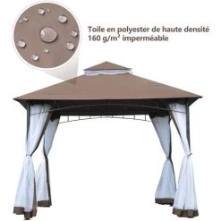 Outsunny Tonnelle Barnum Style Colonial Double Toit Toile Moustiquaires Amovibles 3L X 3l X 2,7H M Métal époxy Polyester Chocolat Et Blanc -Outsunny Soldes Magasin 6812190 4