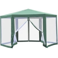 Outsunny Tonnelle Barnum Tente De Réception Hexagonale 10 M² Style Cosy Métal Polyester Imperméabilisé Surface Env. 10 M² Vert Blanc
