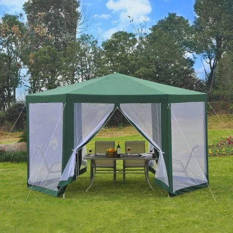 Outsunny Tonnelle Barnum Tente De Réception Hexagonale 10 M² Style Cosy Métal Polyester Imperméabilisé Surface Env. 10 M² Vert Blanc 4 Outsunny Tonnelle Barnum Tente De Réception Hexagonale 10 M² Style Cosy Métal Polyester Imperméabilisé Surface Env. 10 M² Vert Blanc – Image 2