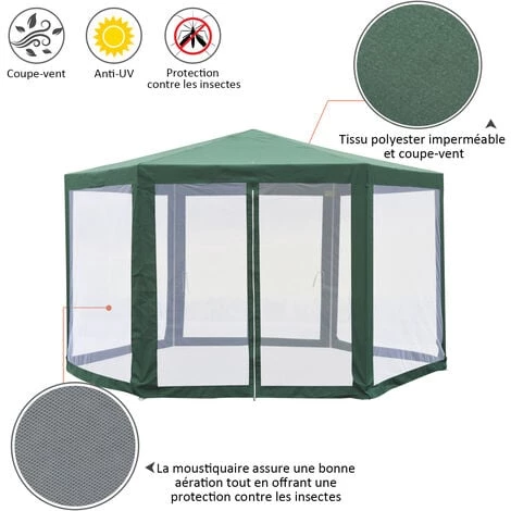 Outsunny Tonnelle Barnum Tente De Réception Hexagonale 10 M² Style Cosy Métal Polyester Imperméabilisé Surface Env. 10 M² Vert Blanc 6 Outsunny Tonnelle Barnum Tente De Réception Hexagonale 10 M² Style Cosy Métal Polyester Imperméabilisé Surface Env. 10 M² Vert Blanc – Image 4