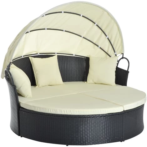 Outsunny Lit Canapé De Jardin Modulable Grand Confort Pare-soleil Pliable Intégré 4 Coussins 3 Oreillers 171L X 180l X 155H Cm Métal Résine Tressée Polyester Noir Beige - Noir 3 Outsunny Lit Canapé De Jardin Modulable Grand Confort Pare-soleil Pliable Intégré 4 Coussins 3 Oreillers 171L X 180l X 155H Cm Métal Résine Tressée Polyester Noir Beige - Noir